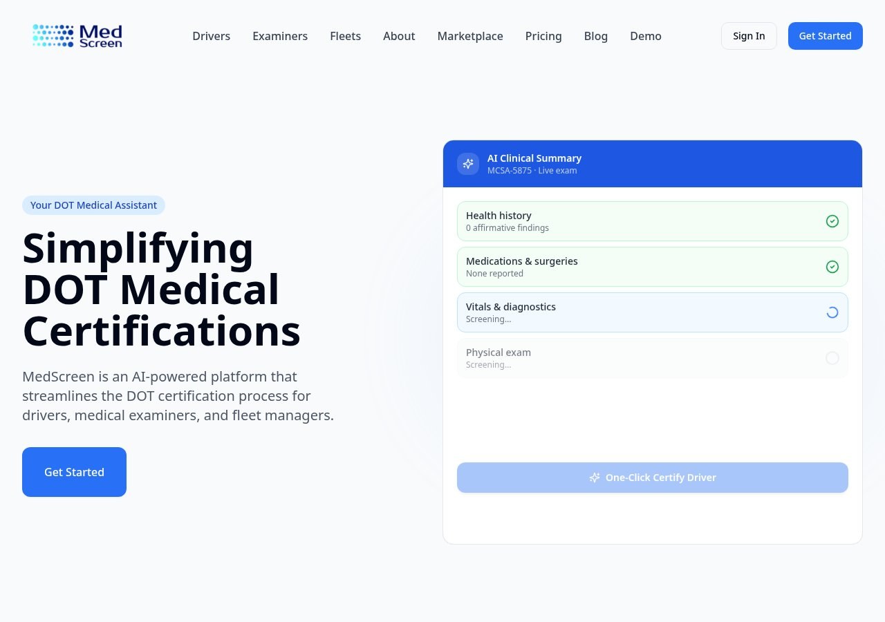 MedScreen website overview